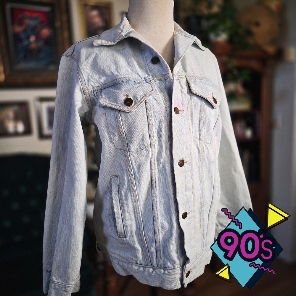 Bongo Denim Jacket Light Wash Vintage 90s Trucker Jean Coat Womens Medium M Blue